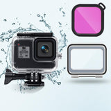 Waterproof Case for Gopro Hero8 with Touch Back Cover and Colour Lens Filter - 45m - Red - Low Angle
