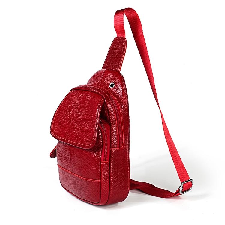 Men Litchi Texture Full Grain Cowhide Crossbody Bag - Red