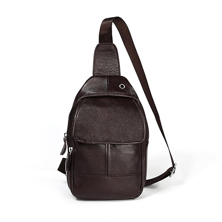 Men Litchi Texture Full Grain Cowhide Crossbody Bag - Red