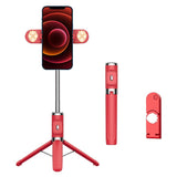Bluetooth Remote Selfie Stick with Dual Fill Light and Tripod - Red - Extra Image