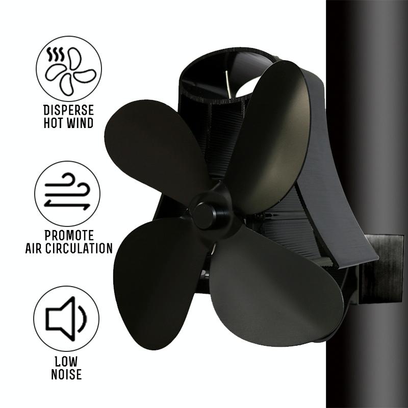 4-blade Heat Powered Fireplace Stove Fan - Aluminum - Rose Red