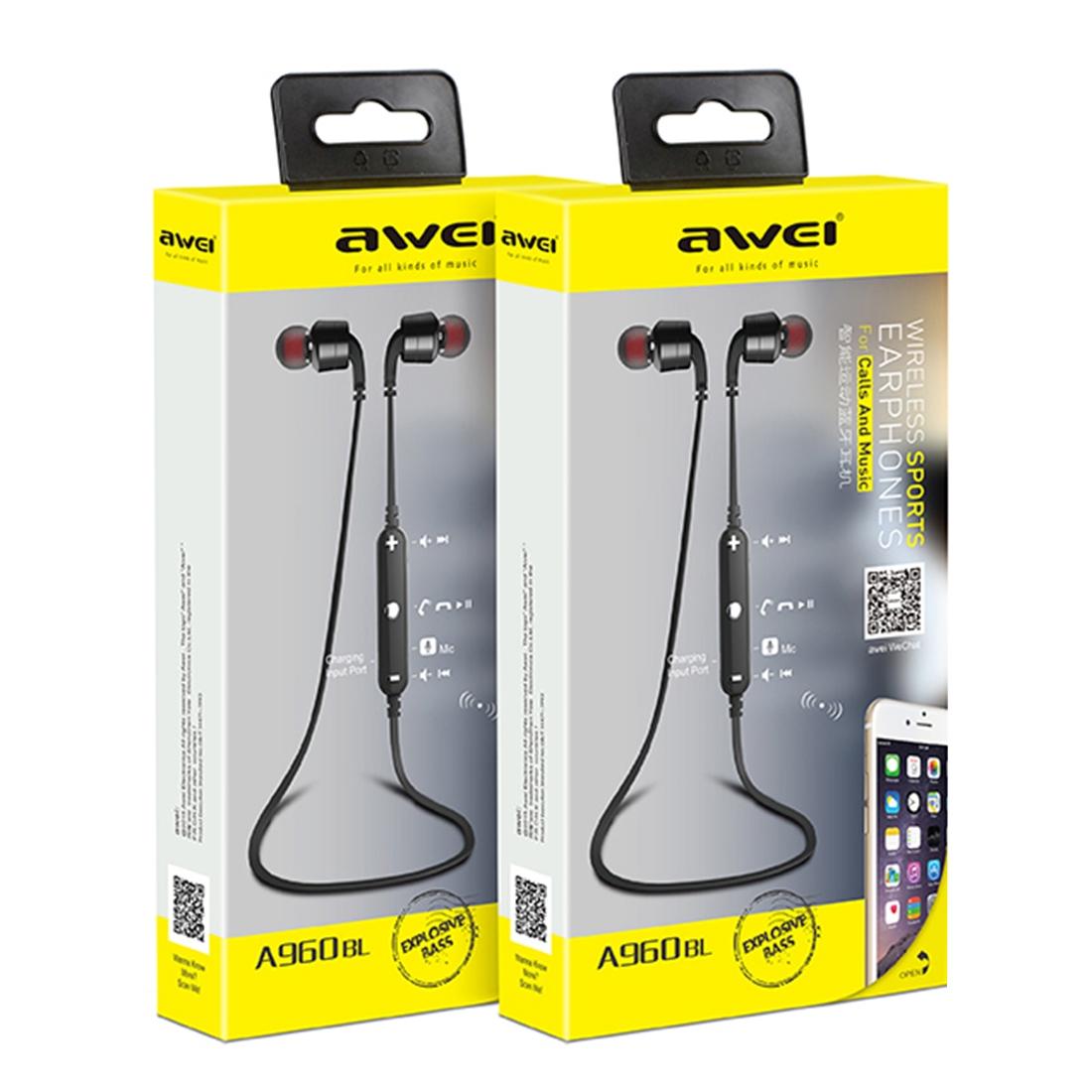 Wireless Sport Bluetooth Earphones with In-line Control - Black - Silver