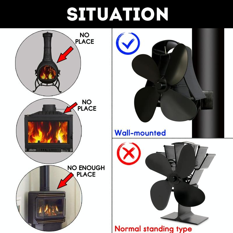 4-blade Heat Powered Fireplace Stove Fan - Aluminum - Silver
