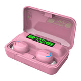 Macaron Bluetooth Earphones with Led Display and Noise Reduction - Baby Blue - Front View