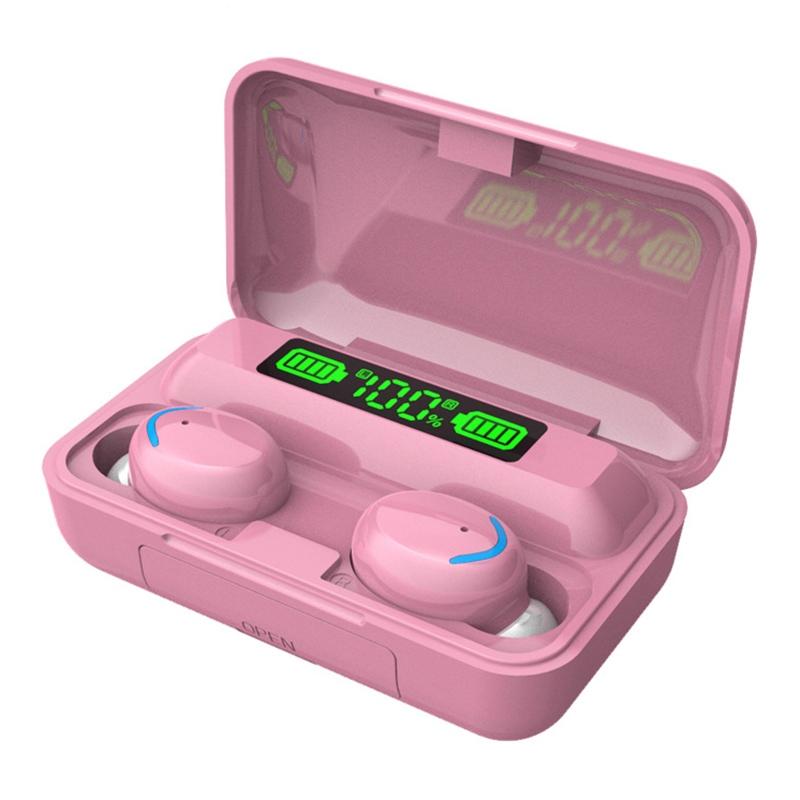 Macaron Bluetooth Earphones with Led Display and Noise Reduction - Baby Blue
