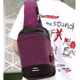 Versatile Oxford Shoulder Bag With Earphone & Usb - Navy Blue - Side View