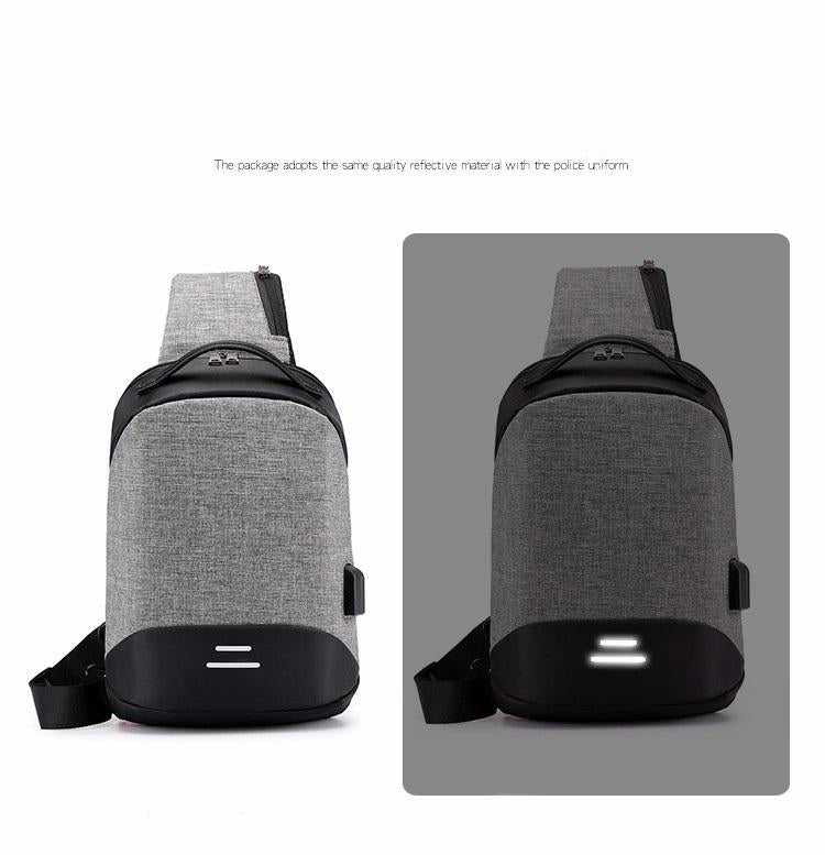 Versatile Oxford Shoulder Bag With Earphone & Usb - Navy Blue