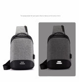 Versatile Oxford Shoulder Bag With Earphone & Usb - Navy Blue - Rear View