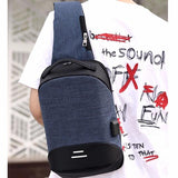 Versatile Oxford Shoulder Bag With Earphone & Usb - Navy Blue - Close-Up Angle