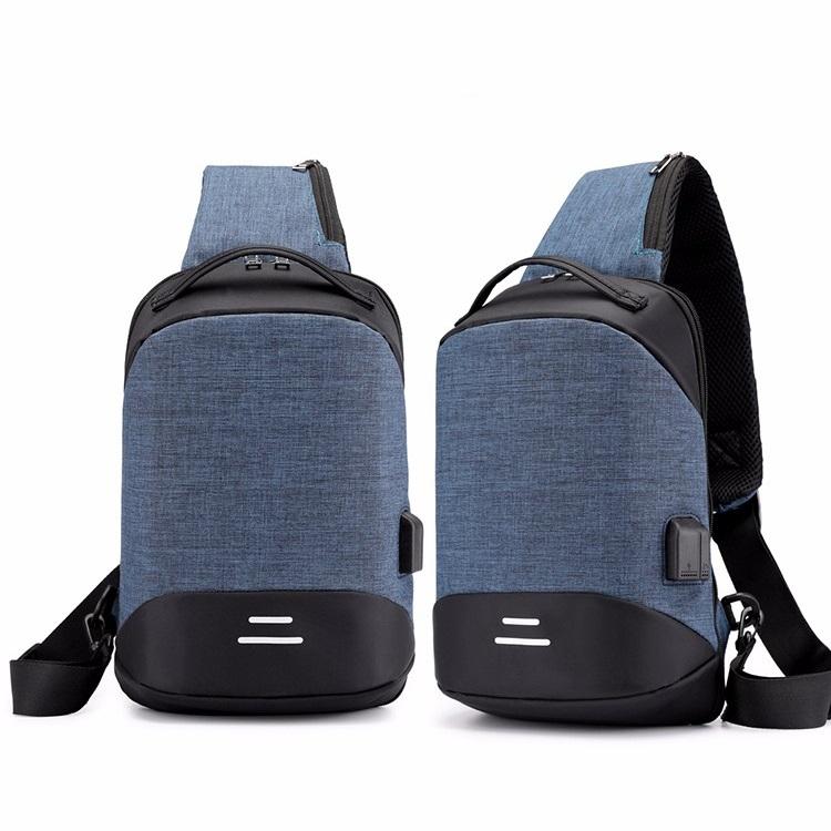 Versatile Oxford Shoulder Bag With Earphone & Usb - Navy Blue