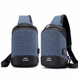 Versatile Oxford Shoulder Bag With Earphone & Usb - Navy Blue - Low Angle