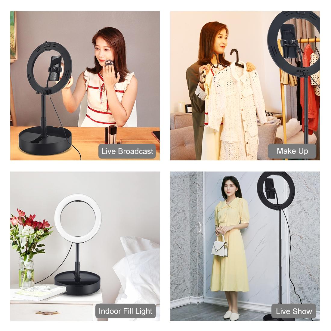 10.2 Dual-colour Led Ring Light with Usb Bluetooth Remote and Phone Holder - White