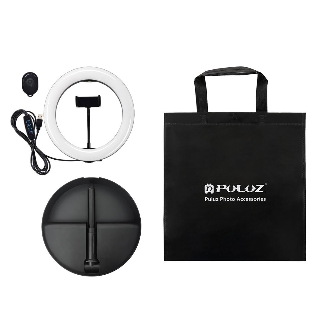 10.2 Dual-colour Led Ring Light with Usb Bluetooth Remote and Phone Holder - White