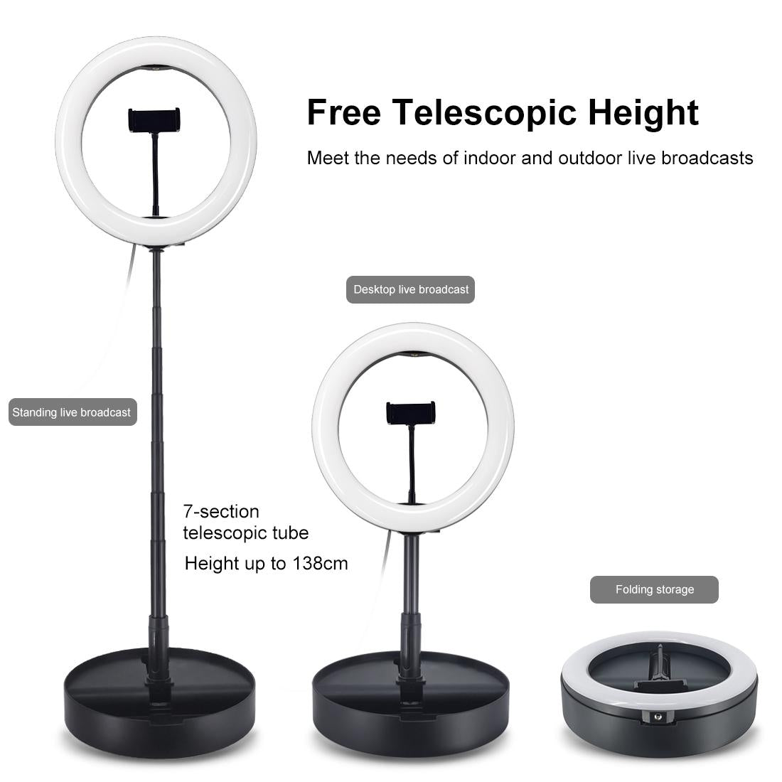 10.2 Dual-colour Led Ring Light with Usb Bluetooth Remote and Phone Holder - White