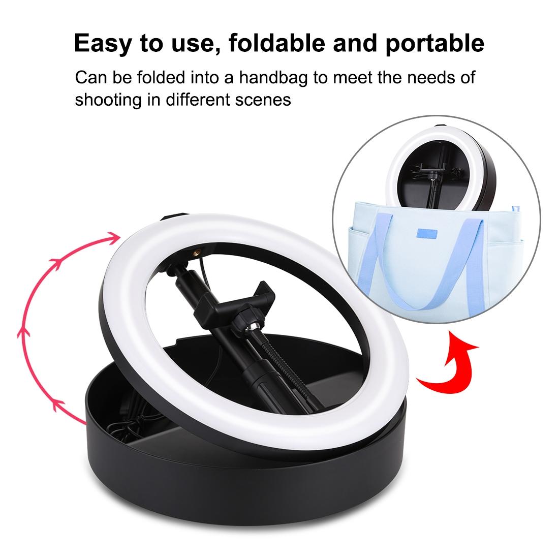10.2 Dual-colour Led Ring Light with Usb Bluetooth Remote and Phone Holder - White