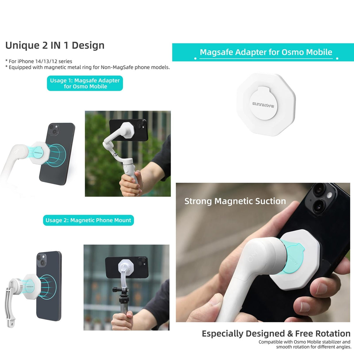 Phone Holder for Dji Om6 / 5 / 4 / 4 Se with Zj561 Magsafe Adapter