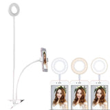 Universal Cell Phone Holder with Selfie Ring Light for Studio Recording and Live Broadcast - White