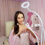 Universal Cell Phone Holder with Selfie Ring Light for Studio Recording and Live Broadcast - White