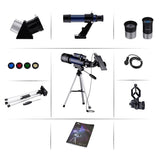High Definition Astronomical Telescope with Tripod and Phone Clip - White - Top-Down View