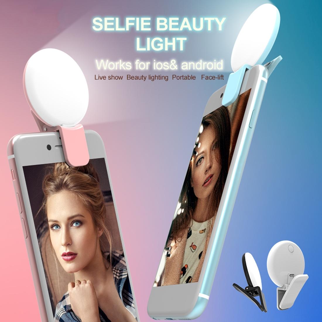Portable Mini Beauty Light for Smartphones - 3 Brightness Levels 9 Led Warm / White - Iphone Galaxy Huawei Xiaomi Lg Htc - White