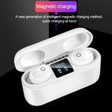 Wireless Bluetooth Headset with 2000mah Charging Case - Touch & Magnetic Charging - White - Close-Up Angle