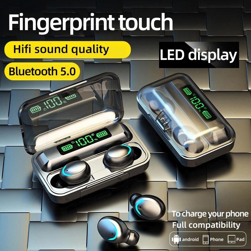Bluetooth Earphone with Noise Reduction & Led Display - Black - Ip6D1057W Led Light White