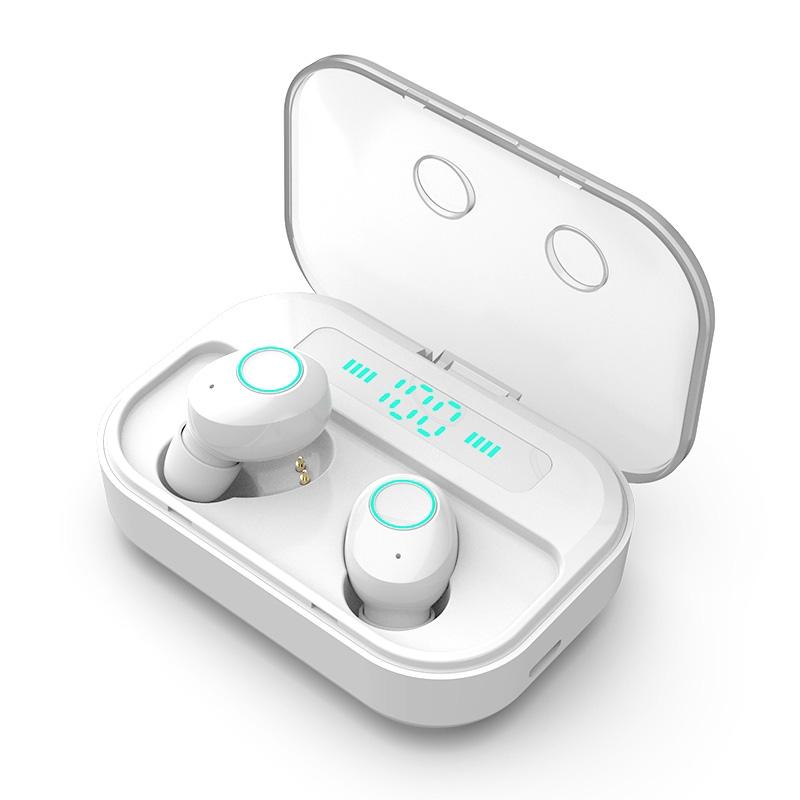 Wireless Stereo Bluetooth Headset with Charging Case and Digital Display - M7 Tws V5.0 - White
