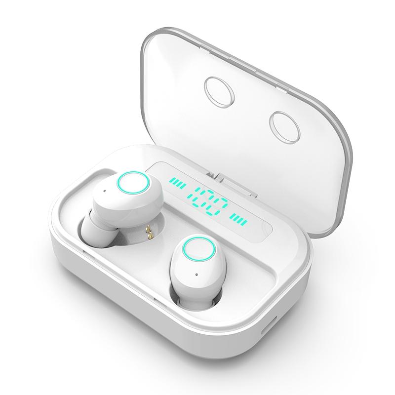Wireless Stereo Bluetooth Headset with Charging Case and Digital Display - M7 Tws V5.0 - White
