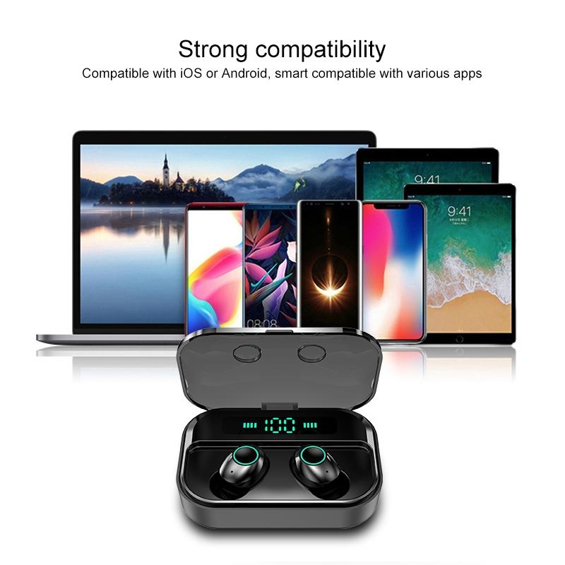 Wireless Stereo Bluetooth Headset with Charging Case and Digital Display - M7 Tws V5.0 - White