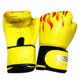 Adult Flame Pattern Pu Leather Boxing Gloves - Yellow - Close-Up Angle