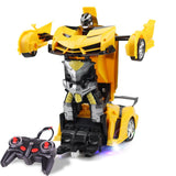 Remote-controlled Deformable Toy Car - 4 Channels - Yellow - Front View