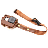Leather Housing Case with Neck Strap and Buttons for Gopro Hero7 / 6 / 5 - Black - Brown - Low Angle