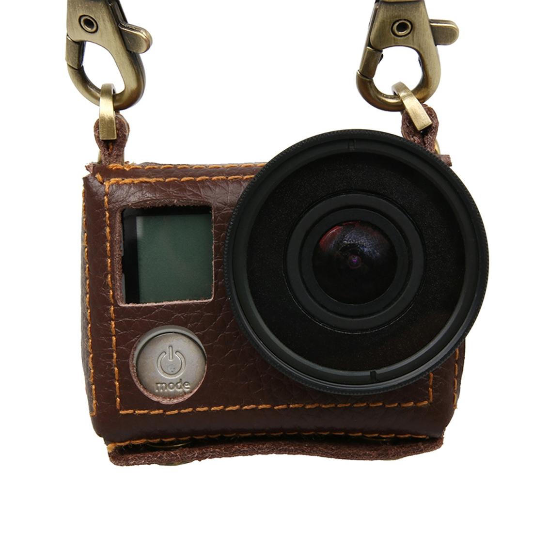 Genuine Leather Protective Case for Gopro Hero4 with Litchi Texture and Sling