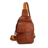 Men Litchi Texture Full Grain Cowhide Crossbody Bag - Brown