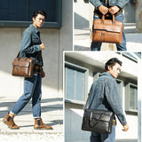 Retro Pu Leather Men Crossbody Bag - Dark Brown - Extra Image