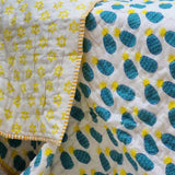 GOTS Certified Organic Cotton Reversible Baby Quilt (100x120cm) - Blue Pineapple - Side View