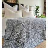 Boho Blue Kantha Bedspread Coverlet - Blue - Top-Down View