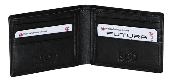 Futura Men's Black RFID Slim Genuine Leather Wallet with Gift Box
