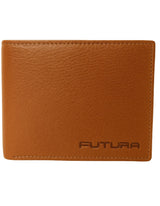 Futura Mens RFID Leather Coin Fold Over Genuine Leather Wallet - Tan - Front View