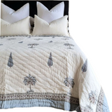 Kolka Palm & Pine Reversible Quilt 100% Cotton Blue - King Size - Front View