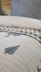 Kolka Palm & Pine Reversible Quilt 100% Cotton Blue - King Size - Top-Down View