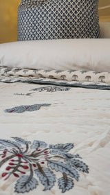 Kolka Palm & Pine Reversible Quilt 100% Cotton Blue - King Size - 45-Degree Angle