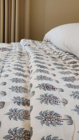 Kolka Palm & Pine Reversible Quilt 100% Cotton Blue - King Size - Low Angle