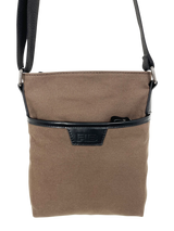 FIB Byron Canvas Sling Bag Shoulder Travel Cross Body - Brown - Close-Up Angle