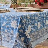 Rectangle Tablecloth Table Cover Flower Pattern Dining Table Cloth - Blue Bellflower - Front View