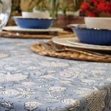 Rectangle Tablecloth Table Cover Flower Pattern Dining Table Cloth - Hamptons Blue - Top-Down View