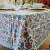 Kolka Kumudani Handcrafted Floral Tablecloth - Blush Pink - Side View