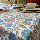 Kolka Kumudani Handcrafted Floral Tablecloth - Blush Pink - Top-Down View