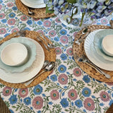 Kolka Kumudani Handcrafted Floral Tablecloth - Blush Pink - Close-Up Angle