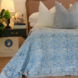 Wild Flower Ocean Reversible Quilt - Blue (Size: King 228 cm x 274 cm) - Front View